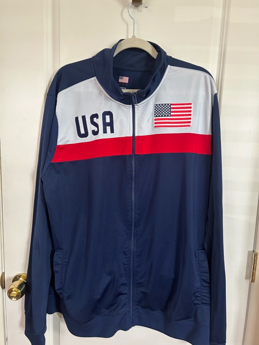 USA Flag Navy Track Jacket with Red Stripe